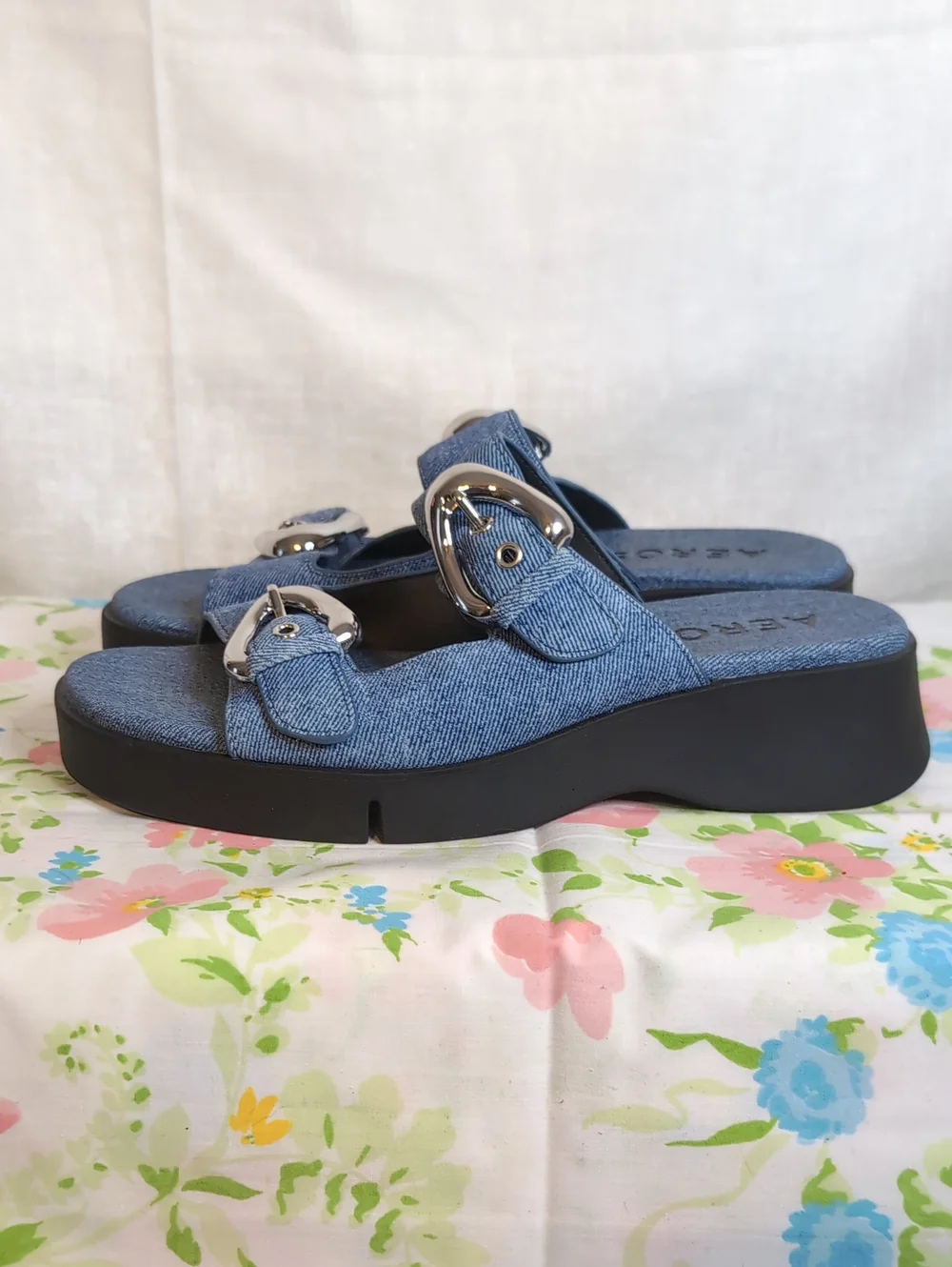 Aerosoles Faith Round Toe Flatform Denim Sandals womens 8